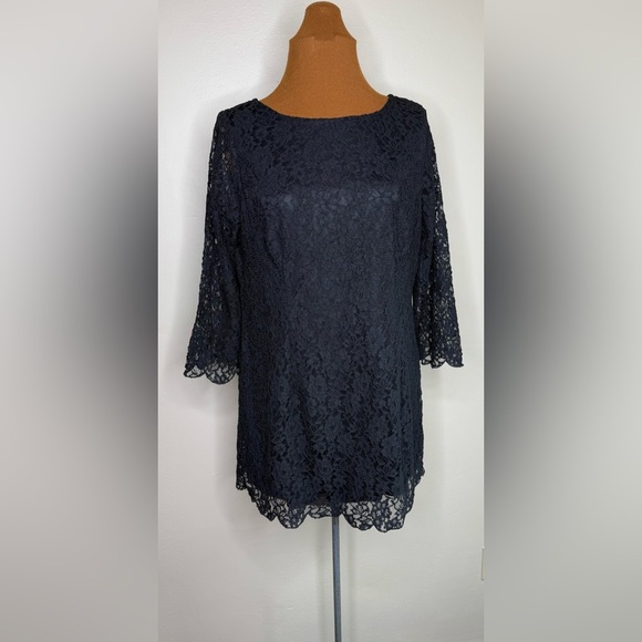 Joan Rivers Black Lace Overlay Minidress Scalloped Edge Dress Size Small - Picture 1 of 9